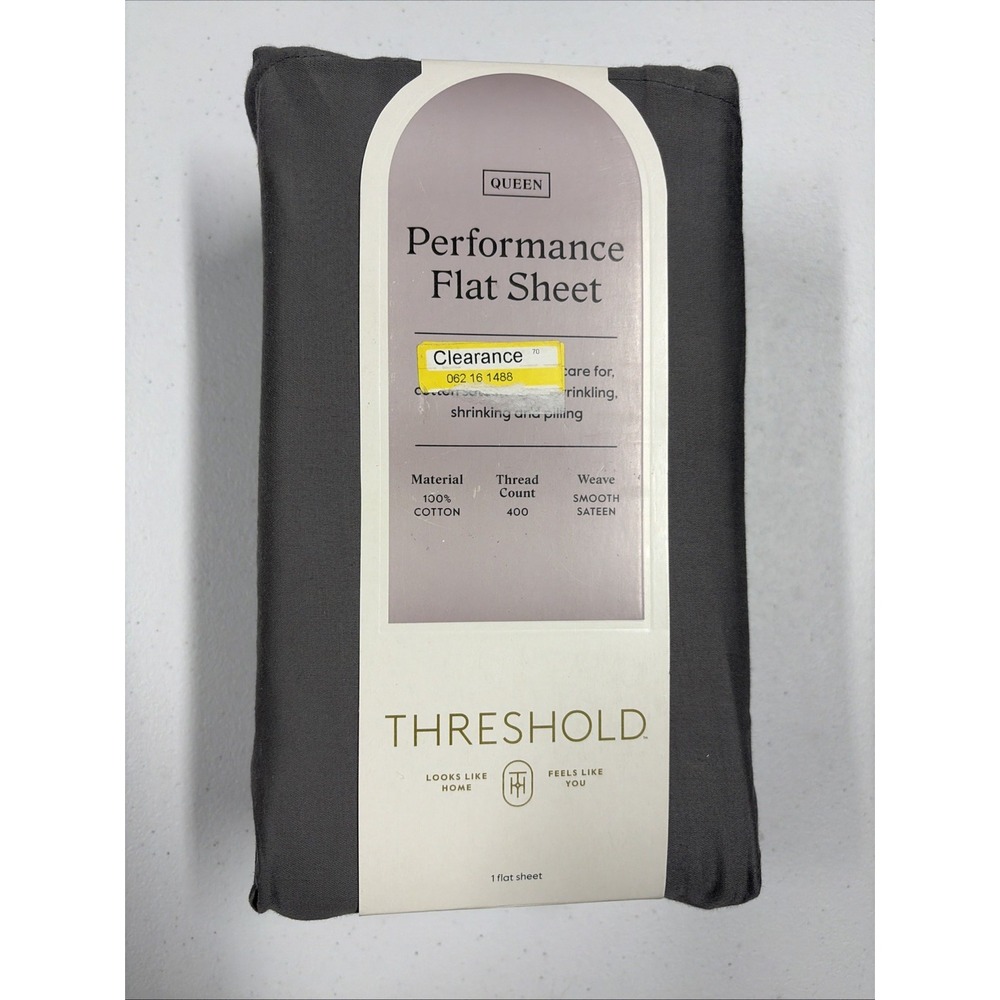 Threshold Queen Size 400 Thread Count Performance Flat Sheet Radiant Gray